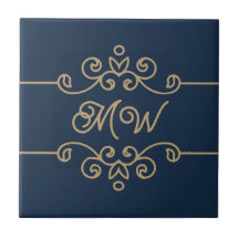 Monogramme vintage or et bleu marine Élégant