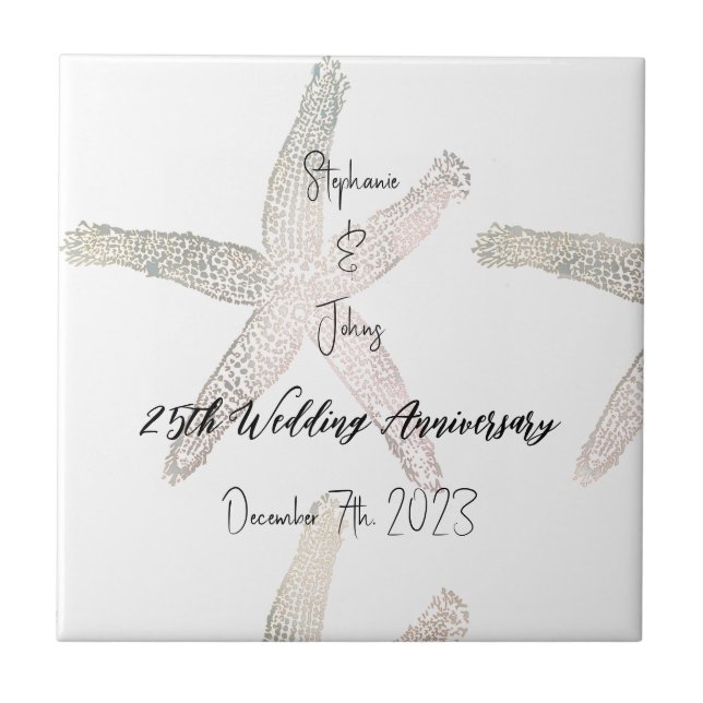 Carreau Monogrammes Starfish 25e anniversaire Mariage Pers (Devant)