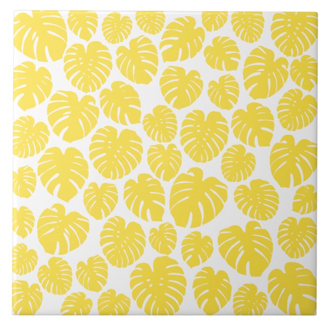 Carreau Monstera - Citron jaune et blanc (Devant)