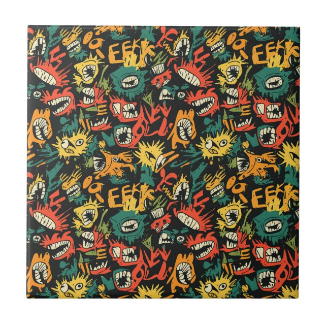 Carreau Monstre de Graffiti Eek Noir Halloween (Devant)