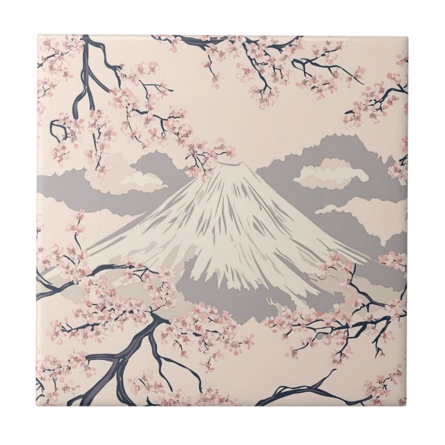 Carreau Mont Fuji avec fleurs de cerisier – Japonais (2) (Devant)