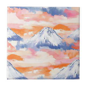 Carreau Montagne Scénique enneigée de Lavande à l'aquarell