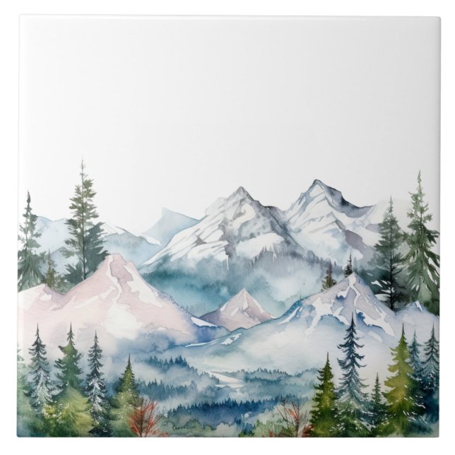 Carreau Montagnes aquarelles Hiver (Devant)