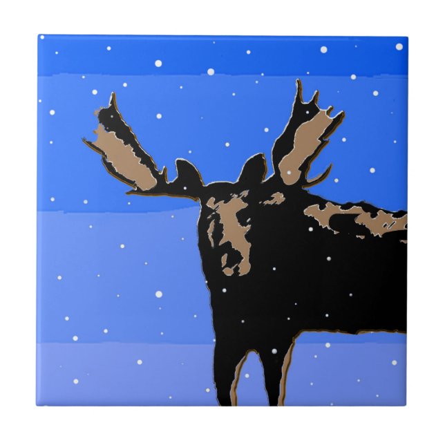 Carreau Moose en hiver - Art original de la faune (Devant)