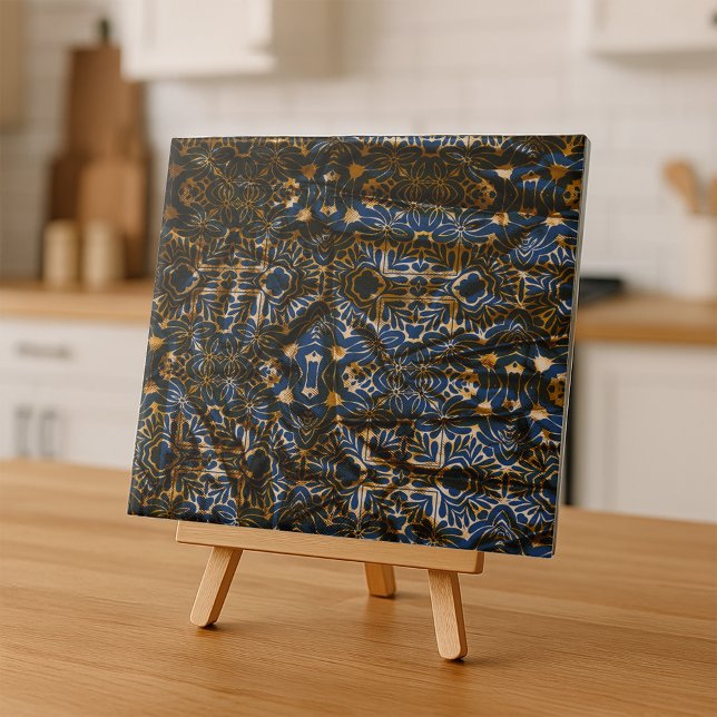 Carreau Moroccan Indigo and Gold Mandala Pattern Accent (Créateur téléchargé)