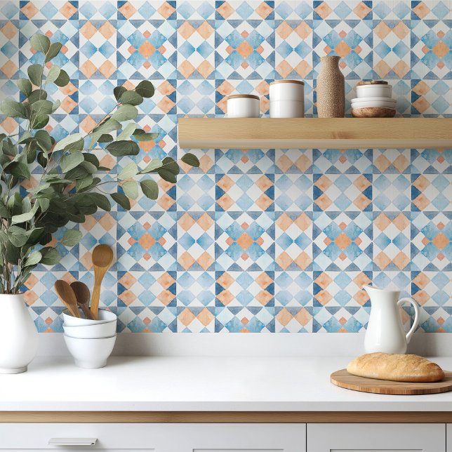 Carreau Moroccan style tile geometric orange blue summer (Créateur téléchargé)