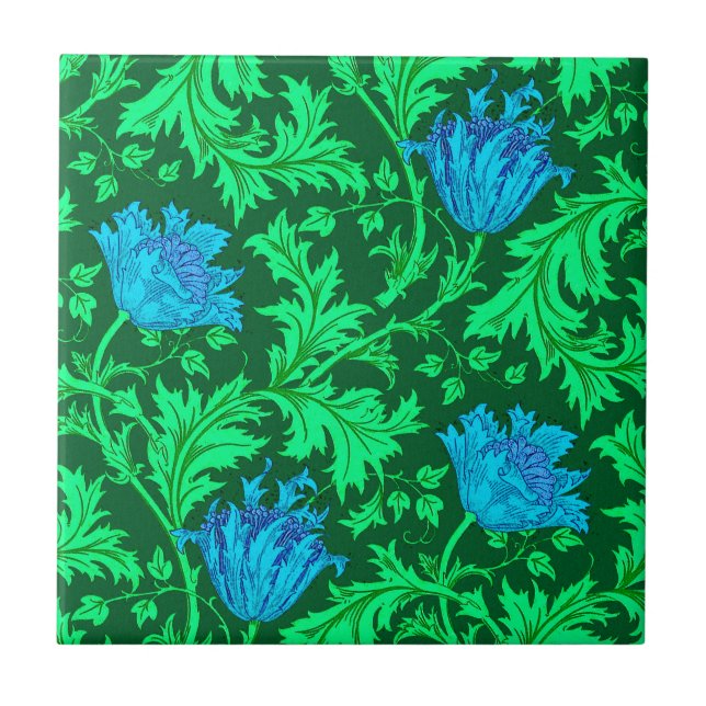 Carreau Morris Anemone Motif, Emerald Green & Blue Carrela (Devant)
