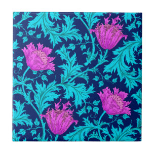 Carreau Morris Anemone Motif, Marine, Turquoise & Magenta