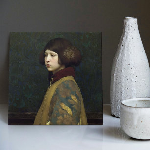 Carreau Morris Gold Green Art Nouveau Portrait Lily