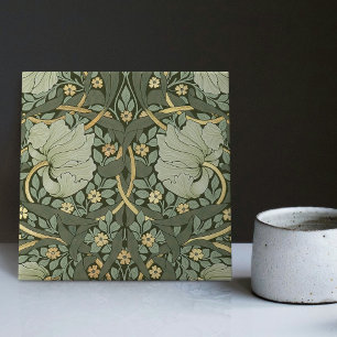 Carreau Morris Green Gold Pimpernel Motif Vintage
