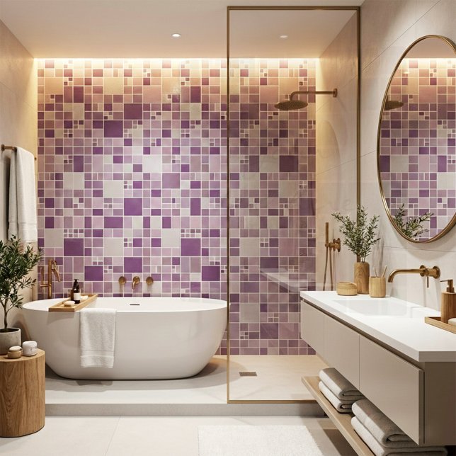 Carreau Mosaic Mauve Motif Cuisine Salle de bain Carrelage (Bathroom tile featuring a geometric mosaic style design in mauve, purple and lilac)
