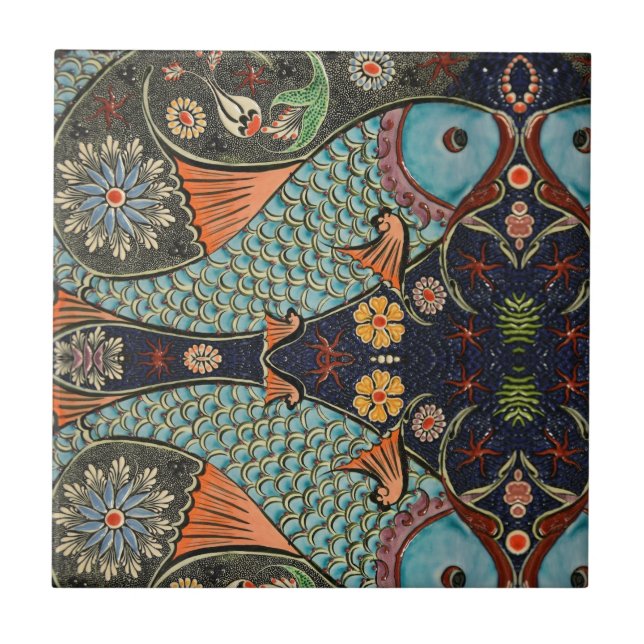 Carreau Mosaic Poisson Sarcelle / Turquoise Moderne Motif  (Devant)