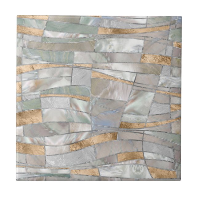 Carreau Mosaic Waves Art - Pearl et Pastel Gold (Devant)