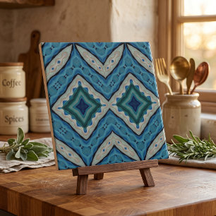 Carreau Mosaïque bleue et beige Motif géométrique