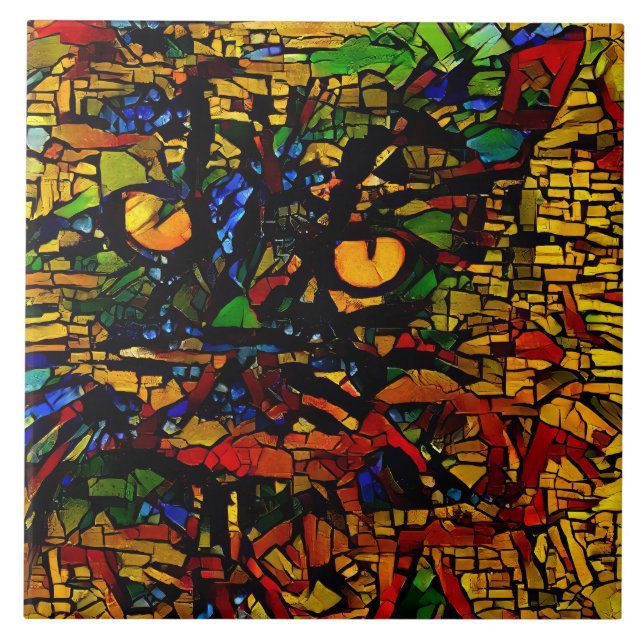 Carreau Mosaïque colorée Chat Art Prin (Devant)