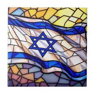 Carreau Mosaïque d'art juif de drapeau d'Israël en verre c