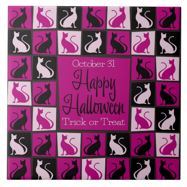 Carreau Mosaïque de chat d'Halloween (Devant)