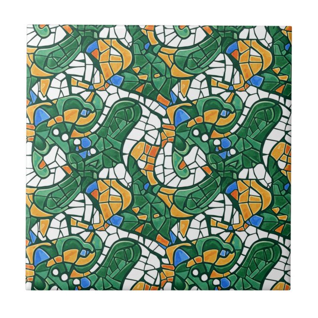 Carreau Mosaïque de dessin animé or et vert vibrant (Devant)