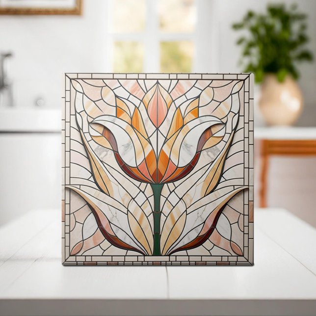 Carreau Mosaïque de fleur de Tulip - Pastels Chaleureux (Créateur téléchargé)