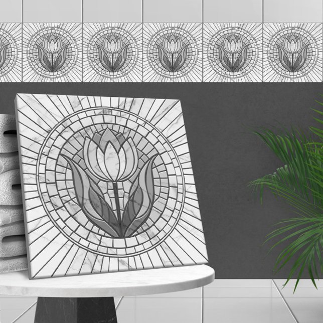 Carreau Mosaïque de fleur de tulipe - Marbre blanc (Créateur téléchargé)