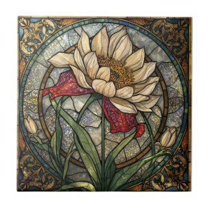 Carreau Mosaïque de fleurs sauvages Vitrail Botanique Flor