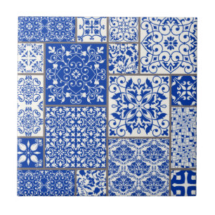 Carreau Mosaïque de majolique azulejo bleu et blanc médite