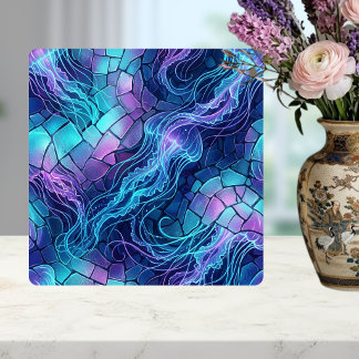 Carreau Mosaïque de méduses bioluminescentes bleu violet