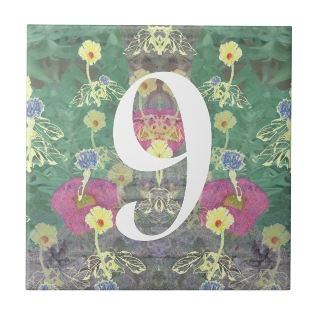 Carreau Mosaïque de numéro à un chiffre de la maison Fleur (Devant)