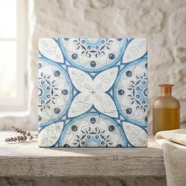 Carreau Mosaïque de pierre fissurée fausse bleu blanc vint (Créateur téléchargé)