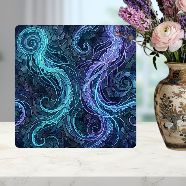 Carreau Mosaïque de tourbillons sarcelle et violets de méd (Créateur téléchargé)