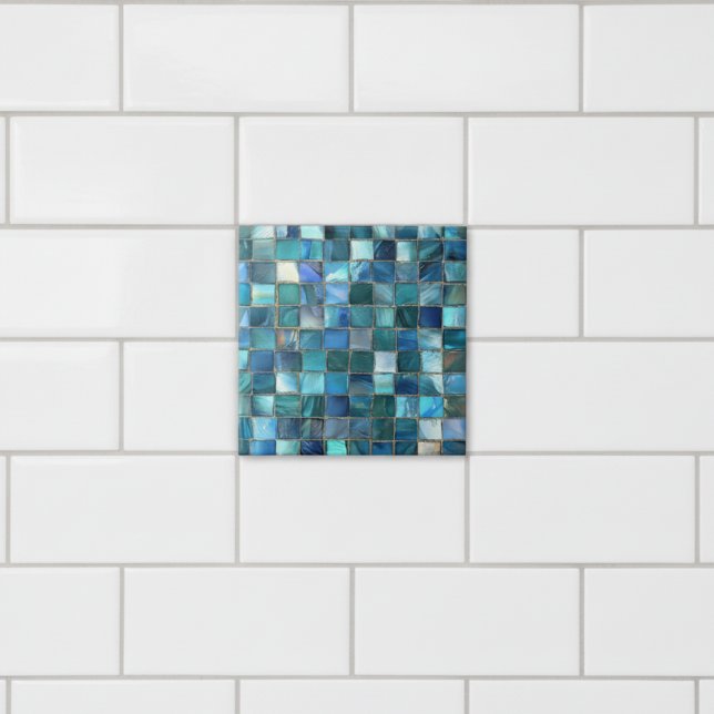 Carreau Mosaïque de verre bleu aqua côtier (Créateur téléchargé)