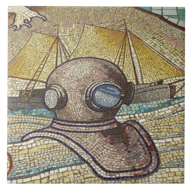 Carreau Mosaïque du vieux casque de plongeurs (Devant)