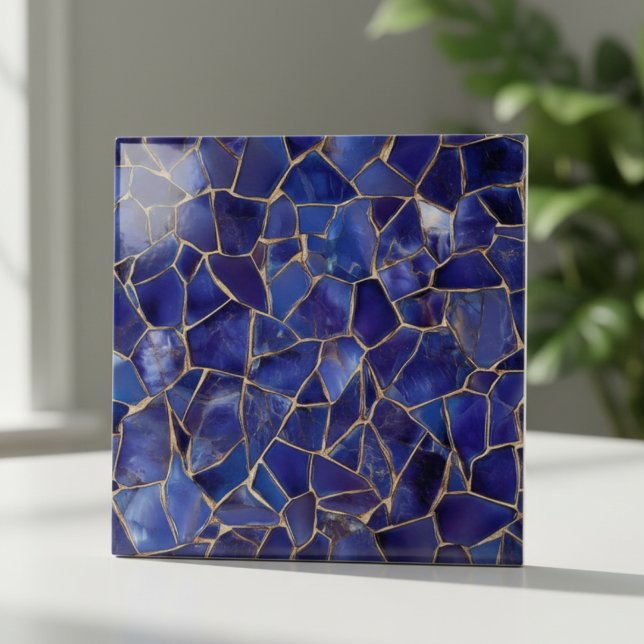 Carreau Mosaïque élégante bleu cobalt or (Créateur téléchargé)