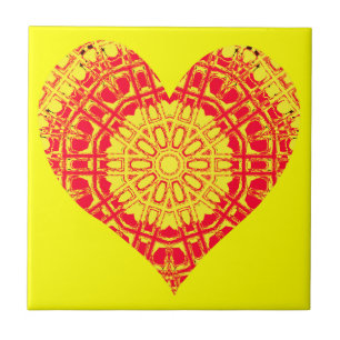 Carreau Mosaïque en verre d'effet orange/jaune (coeur)