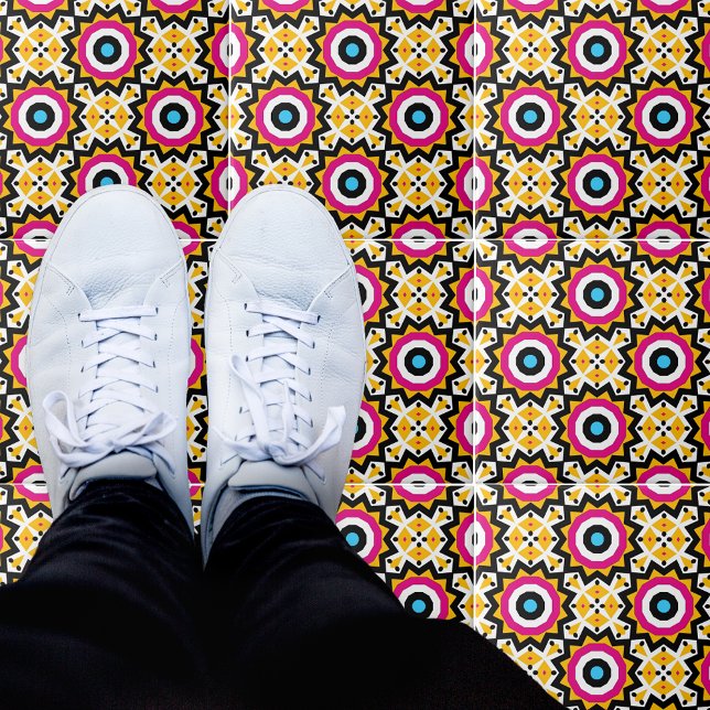 Carreau Mosaïque ethnique colorée et dynamique géométrique (Créateur téléchargé)