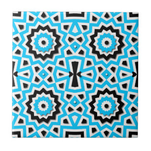 Carreau Mosaïque ethnique tribale Turquoise Motif noir et 