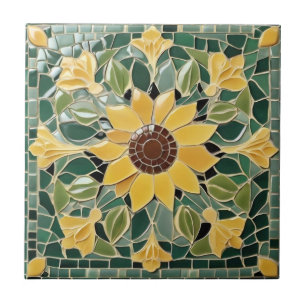 Carreau Mosaïque Faux de tournesol jaune sur vert
