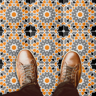 Carreau Mosaïque géométrique Marocaine Orange Noir Blanc G