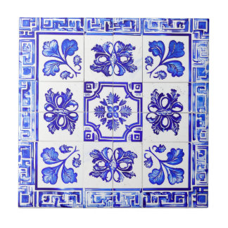 Carreau Mosaïque grecque : Cobalt et blanc