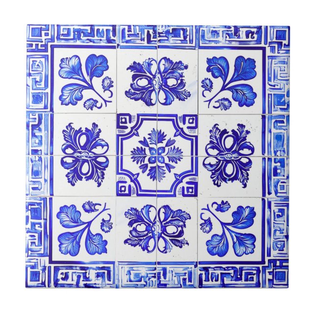 Carreau Mosaïque grecque : Cobalt et blanc (Devant)