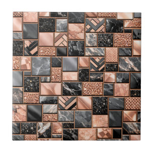 Carreau Mosaïque Marbre Noir Or Rose
