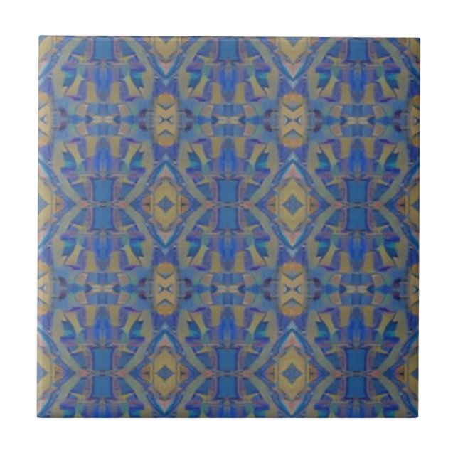 Carreau Mosaïque marocaine bleu jaune design géométrique (Devant)