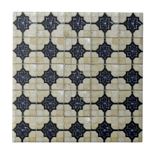 Carreau Mosaïque marocaine crème géométrique bleu marine