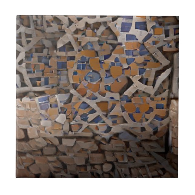 Carreau Mosaïque marocaine marron brique bleue design géom (Devant)
