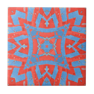 Carreau Mosaïque marocaine motif géométrique rouge bleu