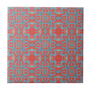 Carreau mosaïque marocaine motif géométrique rouge turquoi