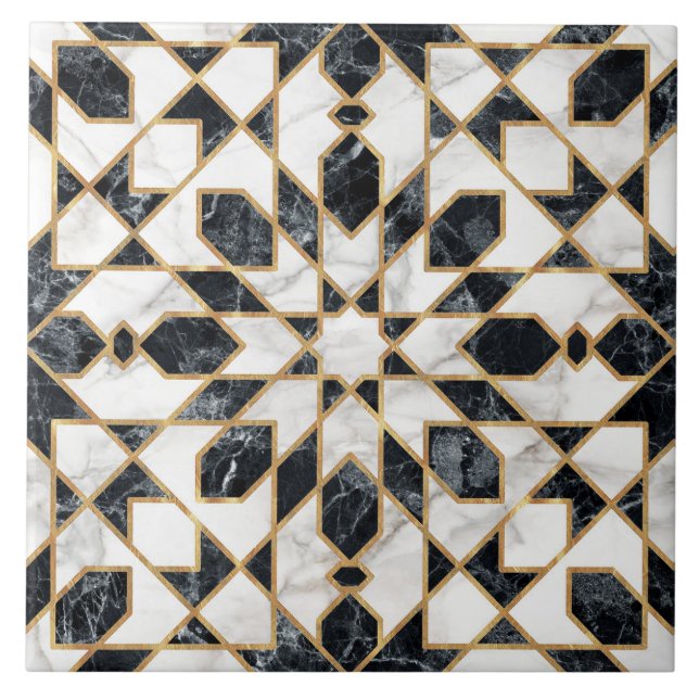 Carreau Mosaïque marocaine noire et Marbre blanc (Devant)
