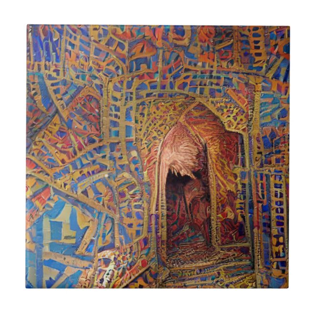 Carreau mosaïque marocaine or rouge bleu art géométrique (Devant)