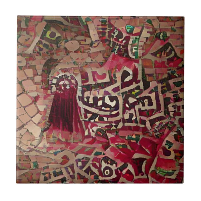 Carreau mosaïque marocaine or rouge mort art géométrique (Devant)