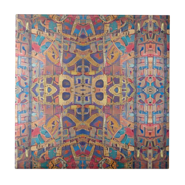 Carreau mosaïque marocaine or rouge turquoise art géométri (Devant)